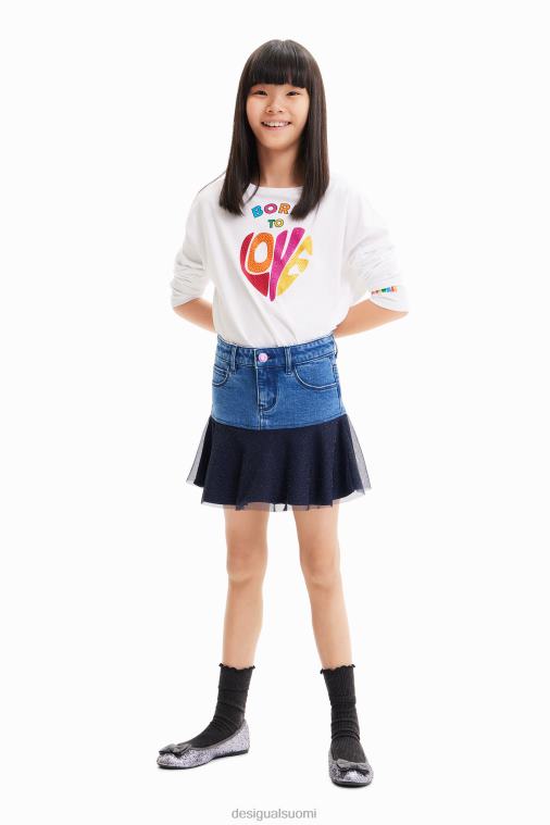 kiiltävä röyhelöinen denim-minihame Desigual tyttö F4V041717 vaatetus