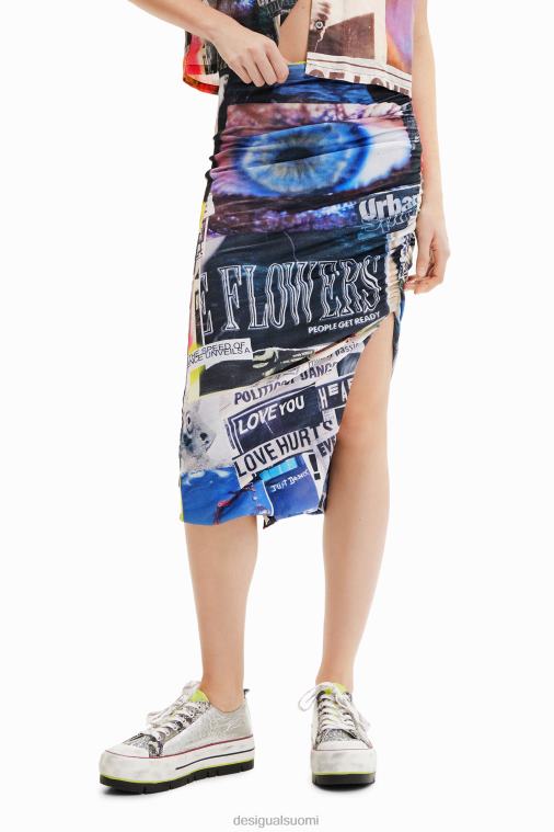 ohut rypytetty kollaasi midihame Desigual naiset F4V04367 vaatetus