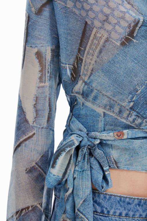 denim tilkkutäkki wrappusero Desigual naiset F4V04106 vaatetus