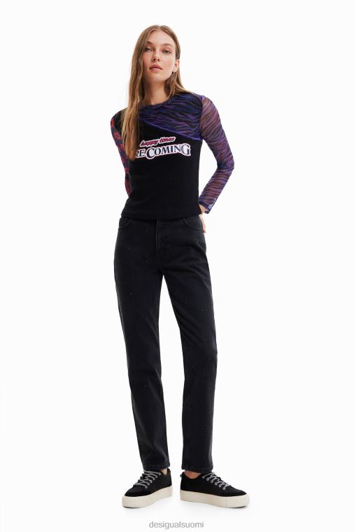 tilkkutyylillinen tylli t-paita viestillä Desigual naiset F4V041075 vaatetus